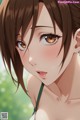 Anime girl with brown hair and brown eyes.